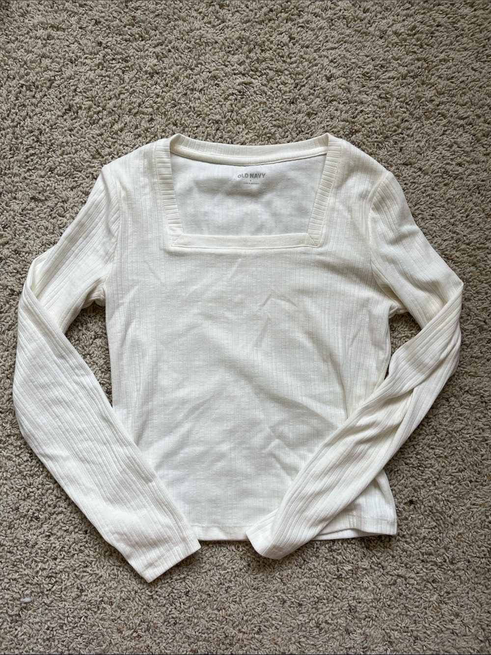 Old Navy Cream Ribbed Square-Neck Long Sleeve Top